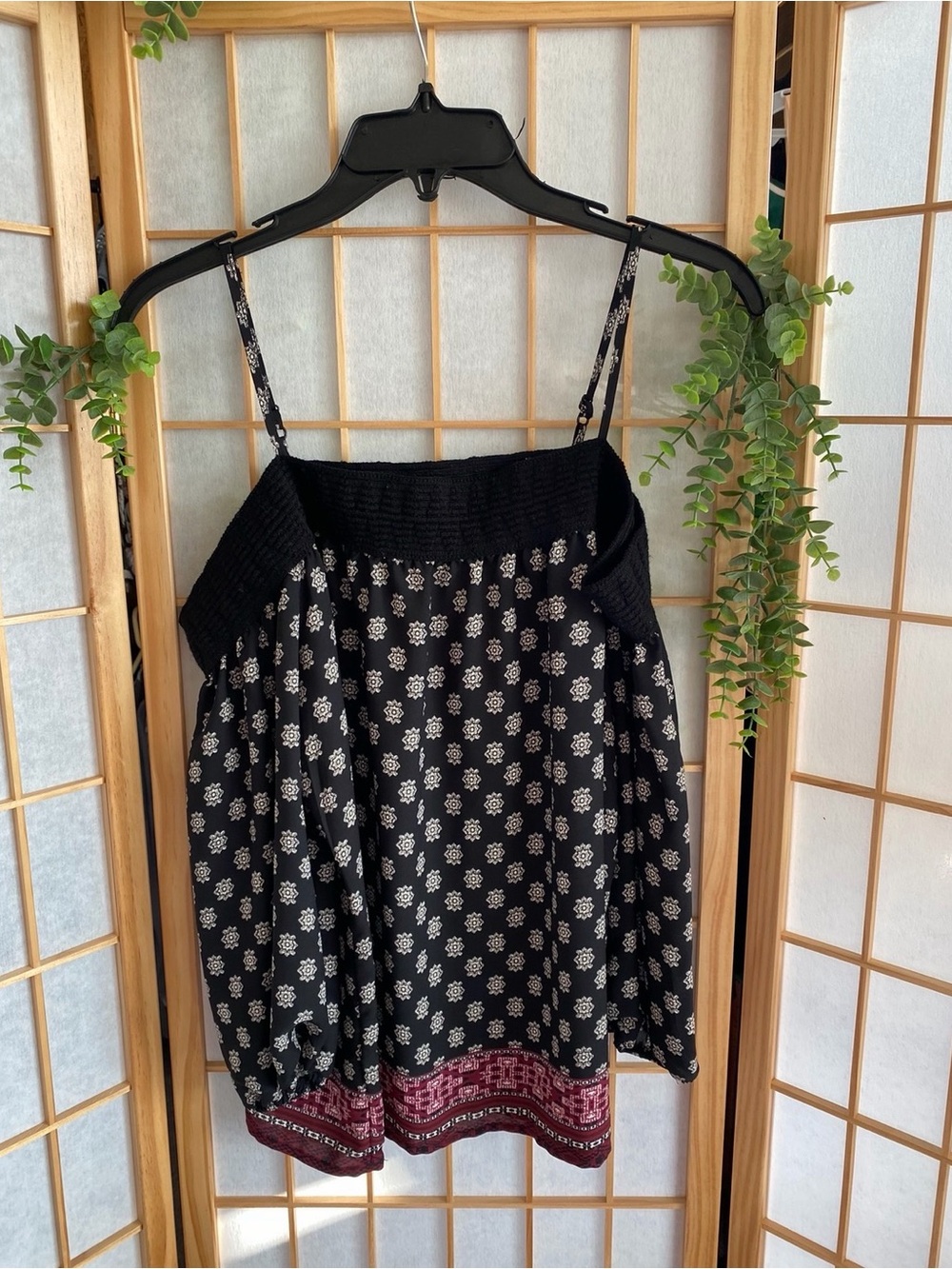 Maurices Black Floral Smocked Tube Top with Burgundy Border